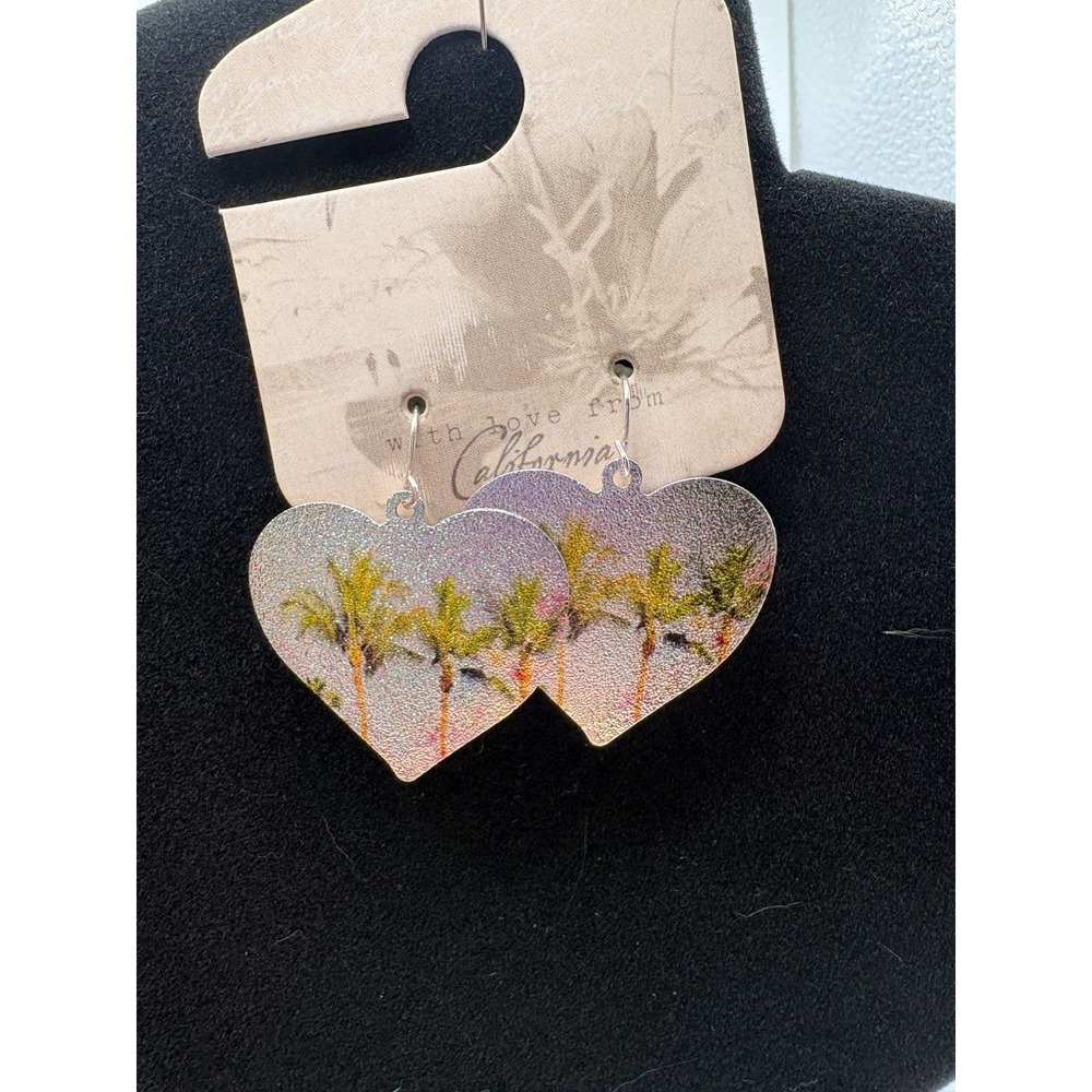 With Love from California Heart Shaped, Palm Tree Print Dangle Earrings